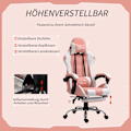 Miniatyrbillede 5 af 10: Gaming Stol, Computerstol, Ergonomisk Kontorstol Med Nakkestøtte, Lændepude, Højdejusterbar, 360° Drejelig, Pink + Hvid