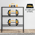 Miniatyrbillede 9 af 10: Fritstående drikkekassestativ til 6 kasser, justerbar hyldehøjde, 3 niveauer, skridsikker, 103 x 33 x 113,5 cm, sort stål