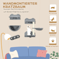 Miniatyrbild 5 av 10: Kattklättervägg 4 delar, klätterkattskrapstolpe med katttrappa, hängmatta, hoppplattform, väggskrapstolpe, väggkattmöbler, upp till 5 kg