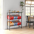 Miniatyrbillede 3 af 10: Fritstående drikkekassestativ til 6 kasser, justerbar hyldehøjde, 3 niveauer, skridsikker, 103 x 33 x 113,5 cm, sort stål
