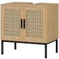 Miniatyrbillede 1 af 10: Vask underskab med skabsrum, vaskeskab med rattan look, badeværelses underskab med vippebeskyttelse, eg, 60 x 39 x 60 cm