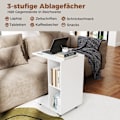Miniatyrbillede 1 af 5: C-formet sidebord, smalt sidebord med hylder, mobilt sengebord til stue, hvid
