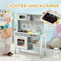 Pikkukuva 6 / 10: Lasten keittiön leikkikeittiö sähköliesi, mikroaaltouuni, pesuallas ja hana, korkeussäädettävä nukkekeittiö astiastoineen, roolileikkikeittiötarvikkee
