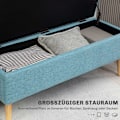 Miniatyrbillede 5 af 10: Bænk polstret bænk med opbevaringsplads sengebænk med linned look til entre soveværelse stue gummi træ blå 110 x 39 x 45 cm