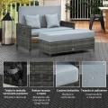Pikkukuva 6 / 10: Polyrattan Lounge Sohva Puutarhasohva 2-Istuttava Pehmuste & Jakkara Puutarha Sohva Harmaa