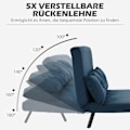 Miniatyrbillede 6 af 10: Sovesofa Relax Stol Seng Funktion Foldesofa Velvet Rygpude Justerbar Ryglæn Blå 102X73X81Cm