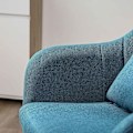 Miniatyrbild 10 av 10: Fåtölj fåtölj med armstöd, svankdyna, vadderad relaxstol med metallram, linnelook, höjdjusterbar snurrstol för sovrum, vardagsrum, ljusblå |
