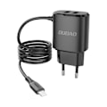 Miniatyrbillede 1 af 3: 2x USB vægoplader med indbygget kabel til iPhone Lightning 12W sort