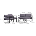 Miniatyrbillede 4 af 9: 4-Delt Havemøbelsæt, Siddegruppe, Sofa Med Sædehynder, Bord Med Opbevaringsplads, Polyester, Grå, 138 X 69 X 63 Cm