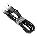 Pikkukuva 1 / 9: Kestävä punottu USB-kaapeli iPhone Lightning QC3 2m:lle - musta