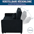 Miniatyrbild 7 av 10: Bäddsoffa, Hopfällbar Soffa, 2-Sits Tygsoffa, Bäddsoffa, Soffa Med Sovfunktion, Soffset, Justerbar Vinkel, Svart, 148 X 82 X 89 Cm