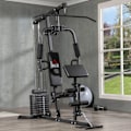 Miniatyrbillede 2 af 10: Multigym Fitness Station Med Lat Pull-Down Og Butterfly Bar Og 45 Kg Vægt Styrketræning Stål Imiteret Læder Sort 180 X 108 X 200 Cm