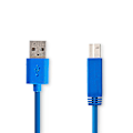 Miniatyrbillede 1 af 3: USB-kabel | USB 3.2 Gen 1 | USB-A Han | USB-B han | 5 Gbps | Nikkelplateret | 3.00 m | Runde | PVC | Blå | Plastikpose