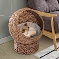 Miniatyrbillede 3 af 10: Rattan Cat Basket Komfortabel Katteseng Med Pude, Vandhyacint-Kæledyrsseng, Lysebrun, 42X33X52Cm