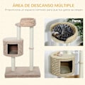 Miniatyrbillede 6 af 10: Kattetræ-Skrabestolpe Med Udsigtsplatforme, Beige Og Kaffe, Spånplader, Plys, Jute, 61X41X96Cm
