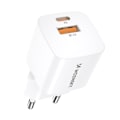 Pikkukuva 1 / 9: PD QC 3.0 seinälaturi 100-240V 20W USB-C USB-A valkoinen