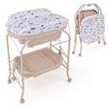 Miniatyrbillede 2 af 5: Puslebord med badekar Bærbart puslebord med PVC-pude 86 x 50 x 100 cm beige