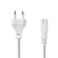 Pikkukuva 1 / 3: Sähköjohto | Euro Uros | IEC-320-C7 | Suora | Suora | Niklattu | 2.00 m | Litteä | PVC | Valkoinen | Label