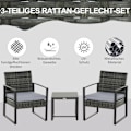 Miniatyrbillede 5 af 10: Polyrattan Havemøbler 2 Person Balkon Sæt Pude Grå
