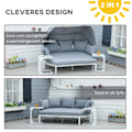 Pikkukuva 7 / 10: Puutarhakalusteet 5 hengelle, sivupöytä ja katto, tyynyt PP-muovia ja polyesteriä, 190/133L x 81D x 73/62K cm, valkoinen ja harmaa |