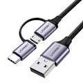 Pikkukuva 1 / 9: 2in1 Vahva punottu kaapeli USB - microUSB + USB-C 1m 2.4A musta