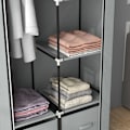 Miniatyrbillede 8 af 10: Stofgarderobe, Pladsbesparende Garderobe Med 5 Rum Og Bøjlestang, Lynlås, Foldegarderobe, Lysegrå