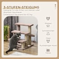 Miniatyrbild 5 av 10: Katttrappa, djurtrappa för katter, hundtrappa, 3 steg, med skrapstolpar, lekboll, plysch, brun, 45x40x48cm