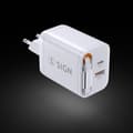 SiGN GaN Snabbladdare USB-C/USB-A 40W med förlängningsbar USB-C-kabel - Vit