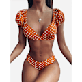 Pikkukuva 2 / 5: Polka Dot -naisten bikinit - Seksikäs kaksi osainen setti pörröhihoilla Oranssin värinen M