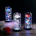 Miniatyrbillede 3 af 5: Rosegaver til hende Konserverede blomster Kvinder Galaxy Rose Regnbue Lysende blomster i glaskuppel Julepynt