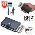 Miniatyrbillede 1 af 5: Mökblue- RFID Beskyttelses Tegnebog Kort Holder 5 Kort (Ægte Læder) Blå