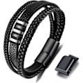 Miniatyrbillede 2 af 5: Fars Dag Sort Læderarmbånd til Mænd - Mænds Gave 23cm