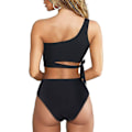 Miniatyrbillede 3 af 5: 2-delt bikini med høj talje og en skulder design Sort M