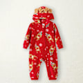 Miniatyrbillede 2 af 5: Julefamiliens Matchende Heltækkende Hjorteprint 3D Gevir Hættetrøje Langærmet Rød Tykk Polarfleece Onesies Pyjamas Rød-2 Børn 4-5 År