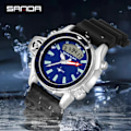 Miniatyrbillede 5 af 5: REMAKE SANDA Sports Herre Quartz Digital Ur Creative Dykker Ure Mænd Vandafvisende Alarm Ur Dobbelt Display Ur Relogio Masculino Sort Blå