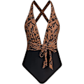 Miniatyrbillede 1 af 5: Dames Deep V-hals Monokini Badedragt Brun L