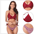 Miniatyrbild 5 av 5: Push-up bikini med halterhals & låg midja Vinröd BL