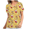 Miniatyrbilde 3 av 4: Julegenser for kvinner, sykepleieruniform, kort ermet, V-hals, juleblusetopp (XL Gul)