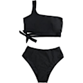 Miniatyrbild 4 av 5: 2-delad bikini med hög midja och en axeldesign Svart M