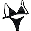 Miniatyrbilde 4 av 5: Push-Up Bikinisett med Ring-Snøring & Trekant Topp Svart L