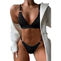 Miniatyrbilde 3 av 5: Push-Up Bikinisett med Ring-Snøring & Trekant Topp Svart L