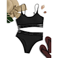 Miniatyrbild 3 av 5: Push-up bikini med mesh-insats & hög midja Svart M