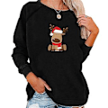Miniatyrbillede 1 af 4: Julekjole til kvinder Langærmet T-shirt Jule Sød Elg Print Top Bluser XL Sort