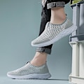 Miniatyrbilde 4 av 4: Vulkaniserte Sko Herre Sneakers Pustende Herre Fritidssko Sklisikre Loafers for Menn 2G2036 Lysegrå