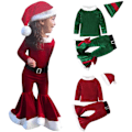 Miniatyrbild 5 av 5: Julkläder för barn, långärmad, vida byxor, sammet, jultomte, 4-delad outfit för bebisar 2-5 år, present