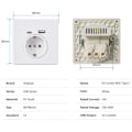 Miniatyrbilde 4 av 5: EU-standard 16A veggladeradapterkontakt USB type A type C strøm Schuko-plugg
