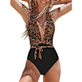 Miniatyrbillede 3 af 5: Dames Deep V-hals Monokini Badedragt Brun L