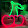 Miniatyrbilde 5 av 5: Rød Grønn Kirsebær Neonlys, Kirsebær Neon Skilt for Veggdekorasjon, Søte Frukter LED Skilt for Barnerom, Restaurant, Bar, Fruktbutikk, Hjem Grønn+R...
