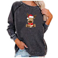 Miniatyrbillede 2 af 4: Julekjole til kvinder Langærmet T-shirt Jule Sød Elg Print Top Bluser M Grå