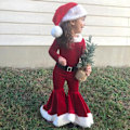 Miniatyrbild 3 av 5: Babyflicka Julkläder Långärmad Vida Byxor Sammet Tomte Cosplay Rekvisita Röd Ed 110cm